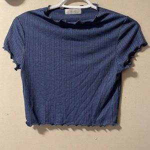 COPY - Oak + Fort Blue Scallop/Lettuce Edge Cropped Tee in XS
